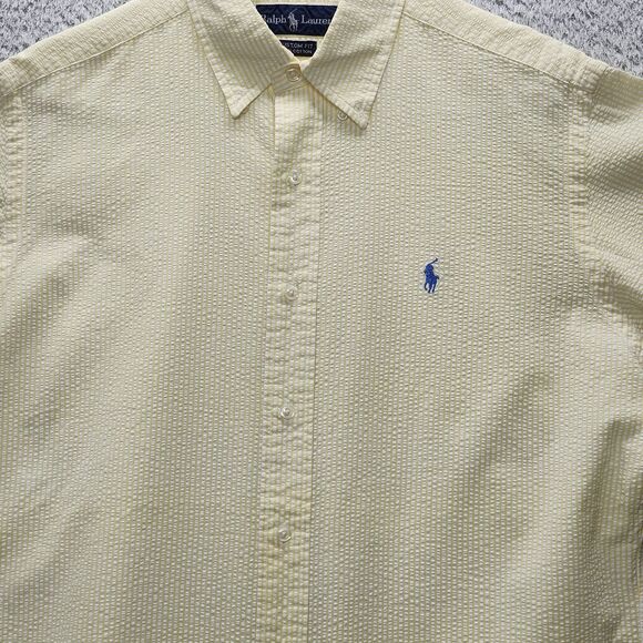 Men's Polo Ralph Lauren Custom Fit Yellow Striped Button Down SS Shirt Size M - Picture 2 of 10